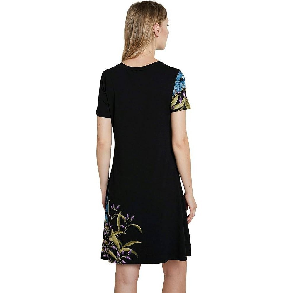 Desigual Floral Shift Dress XL Black Short Sleeve Jersey Boho Artistic Eclectic - Picture 3 of 14